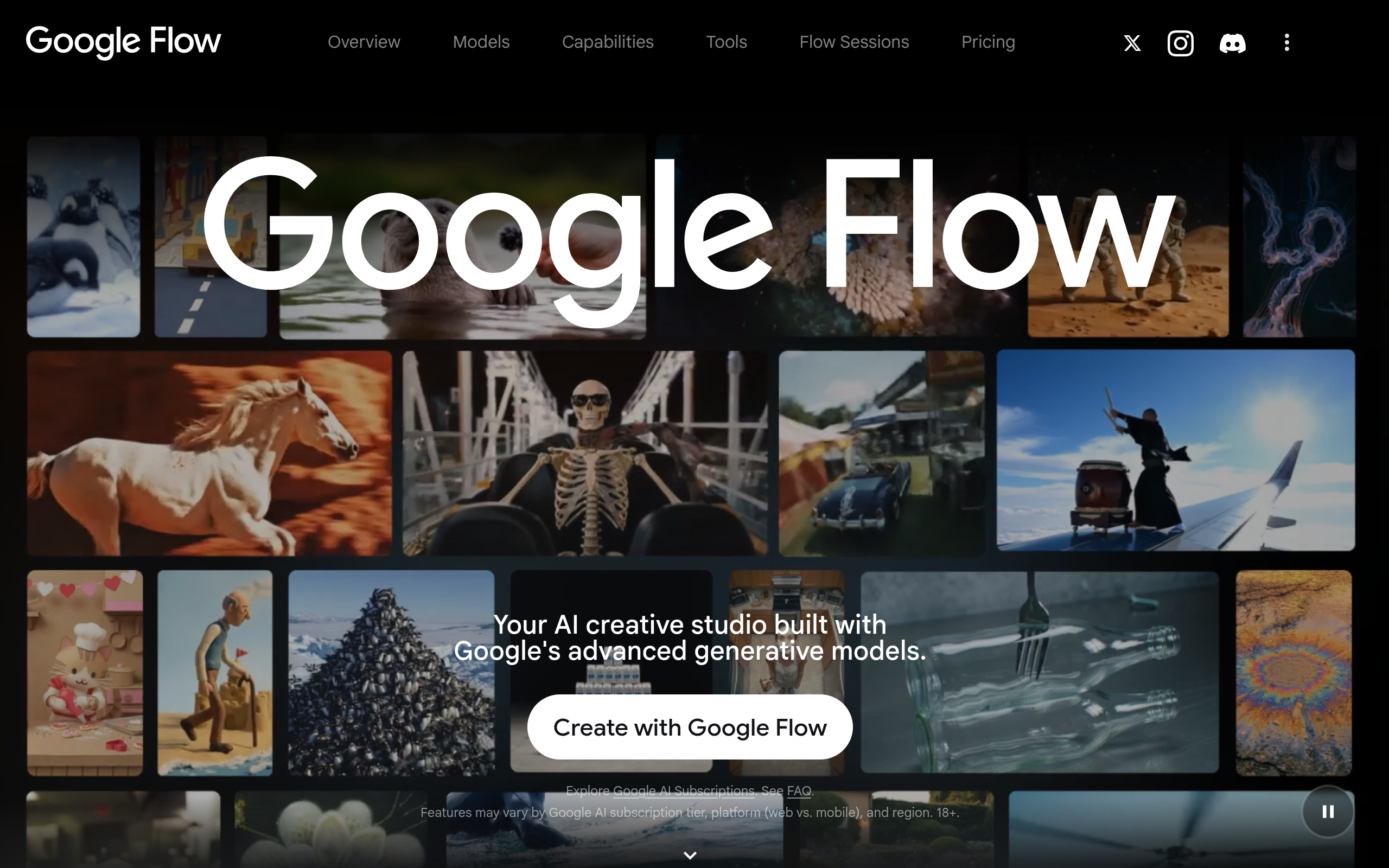 Google Flow official homepage preview