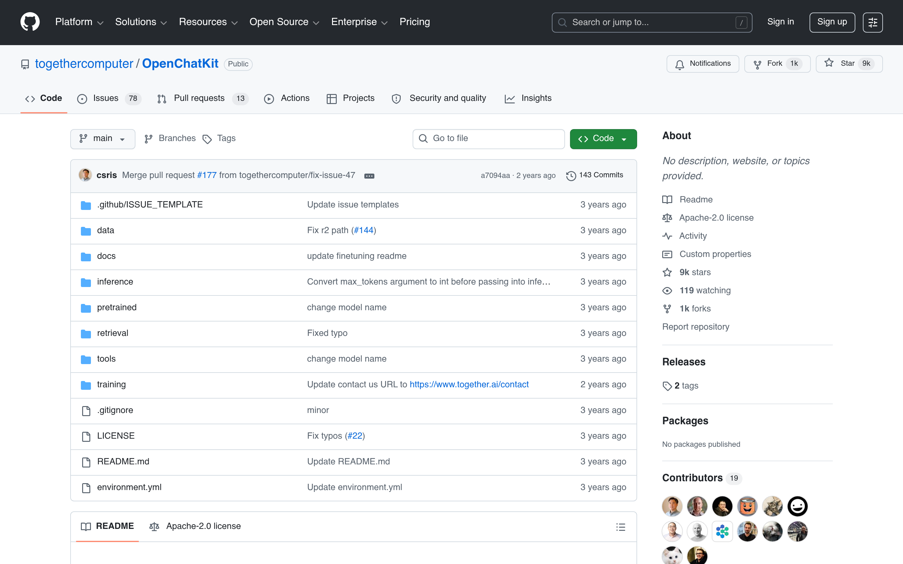 GitHub - togethercomputer/OpenChatKit · GitHub 介面截圖