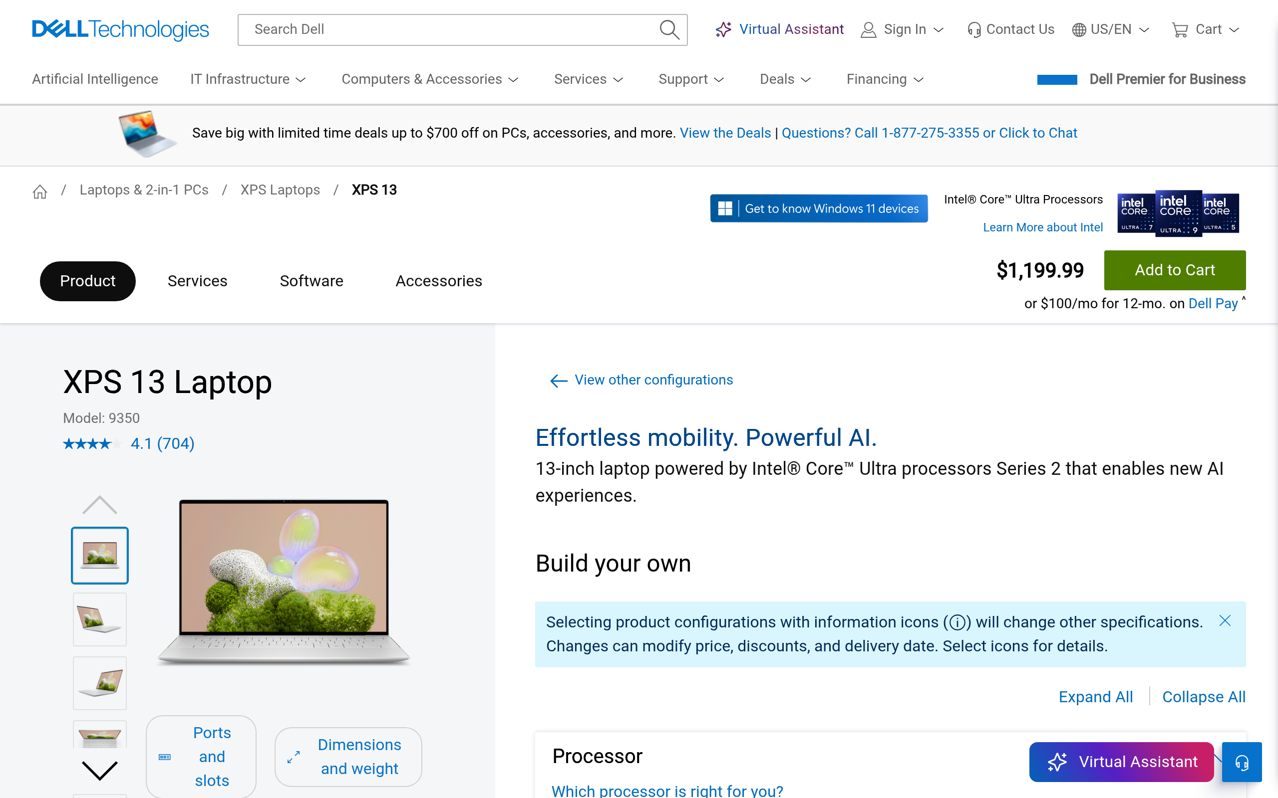 Dell XPS 13 (9350) Intel Core Ultra 7 256V Series 2 13.4″ 2K 120Hz Laptop w/ 16GB RAM 99.99