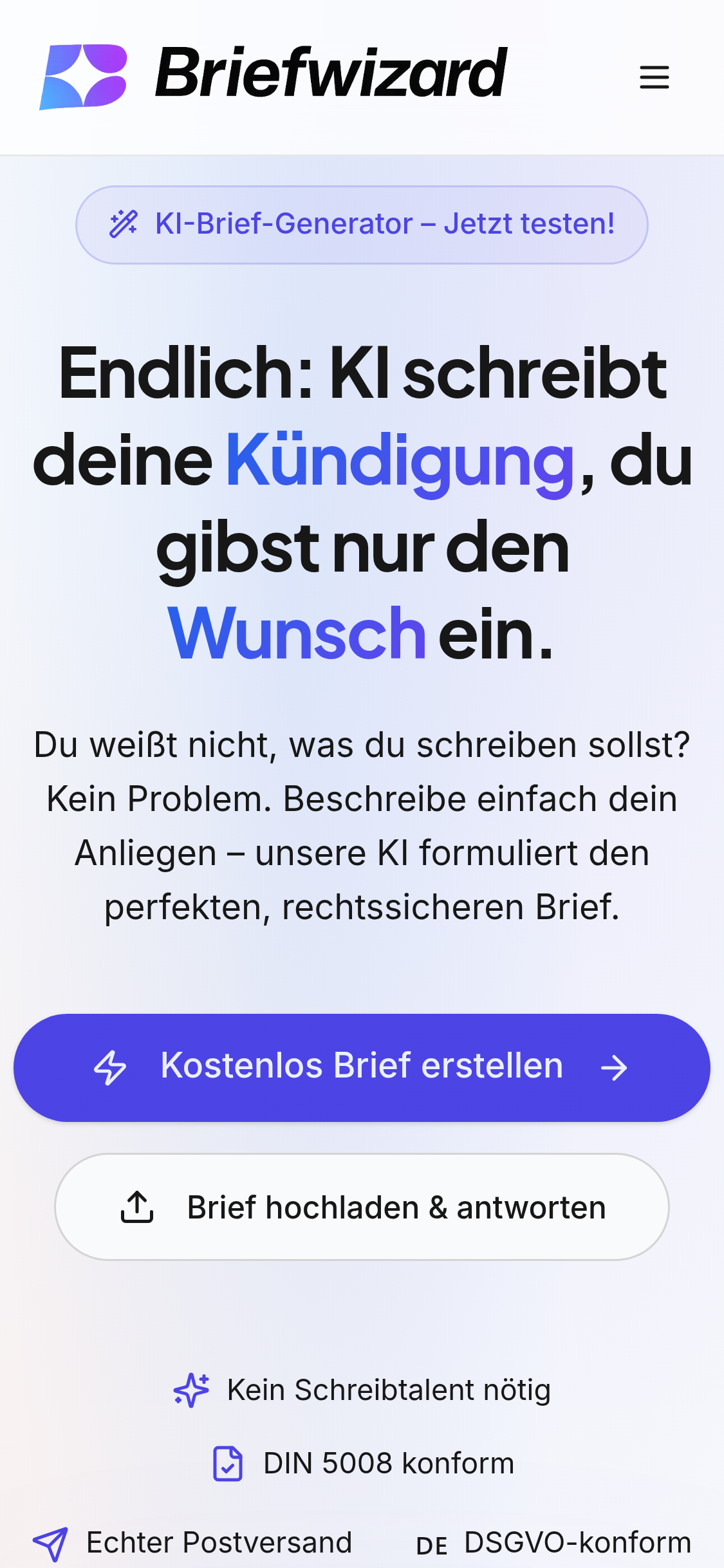Mobile screenshot of app.briefwizard.de