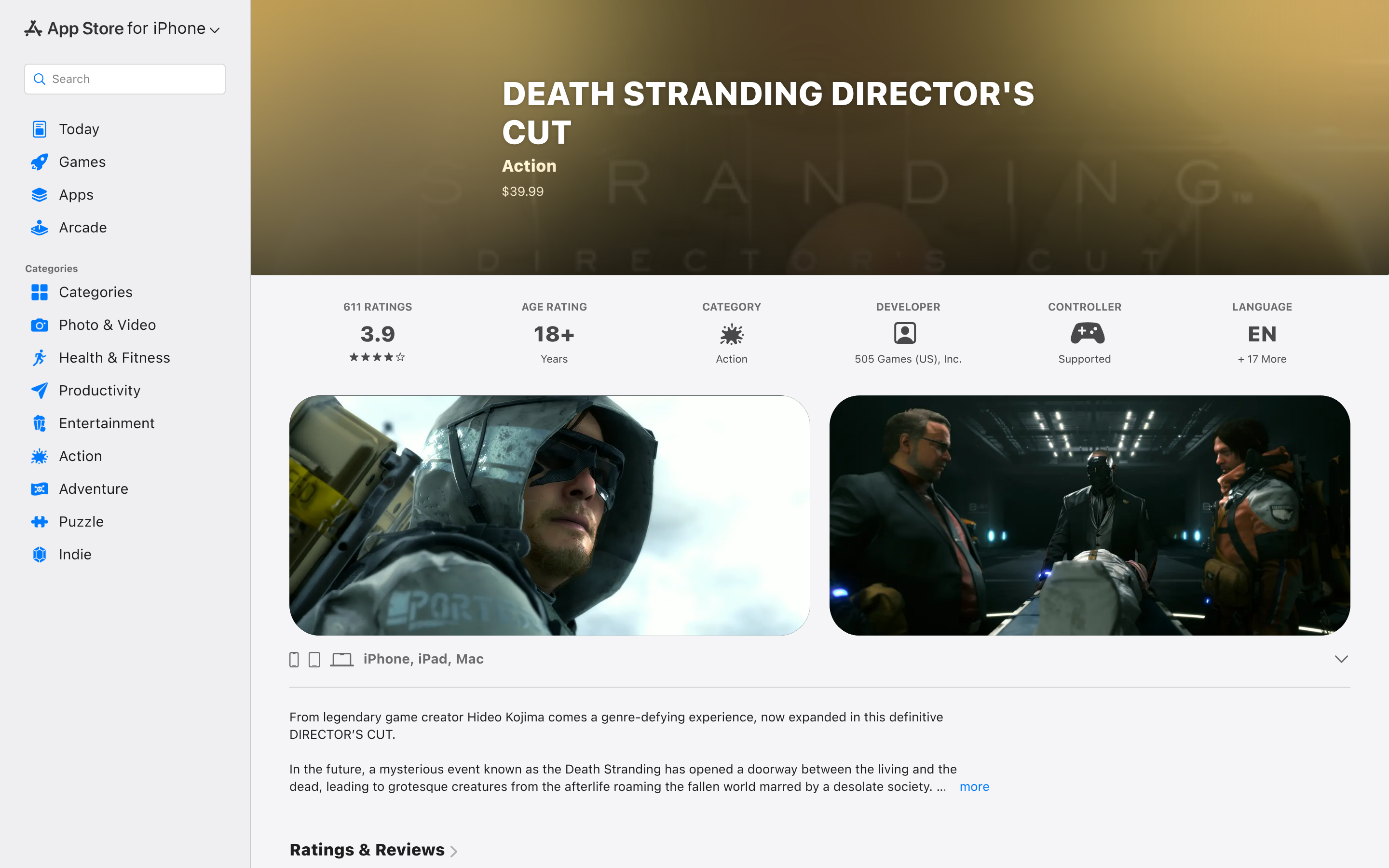 ‎DEATH STRANDING DIRECTOR'S CUT App - App Store 介面截圖