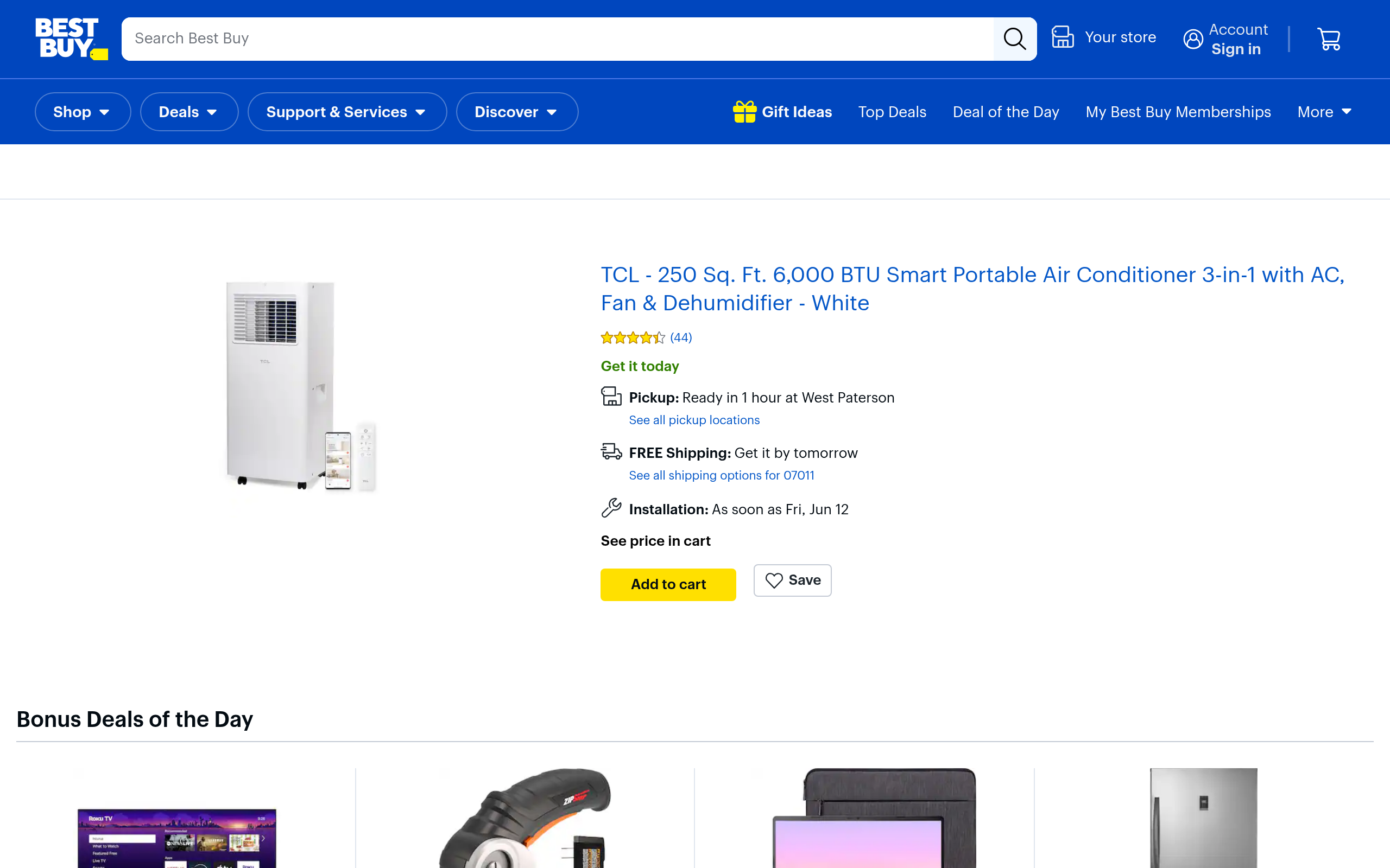 Best Buy Deal of the Day: Up to 36% off  Air Conditioner, Laptops, Appliances and More