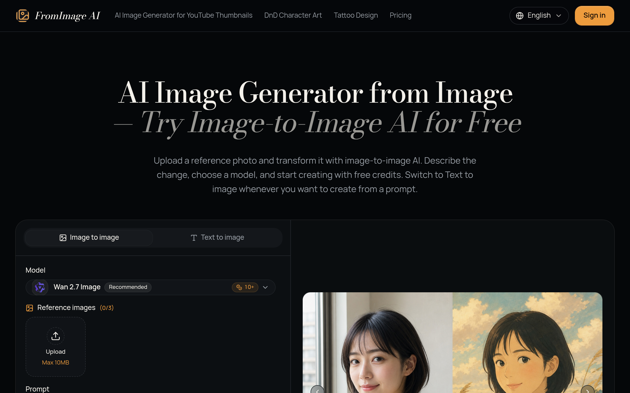 Free AI Image Generator from Image screenshot – image 1