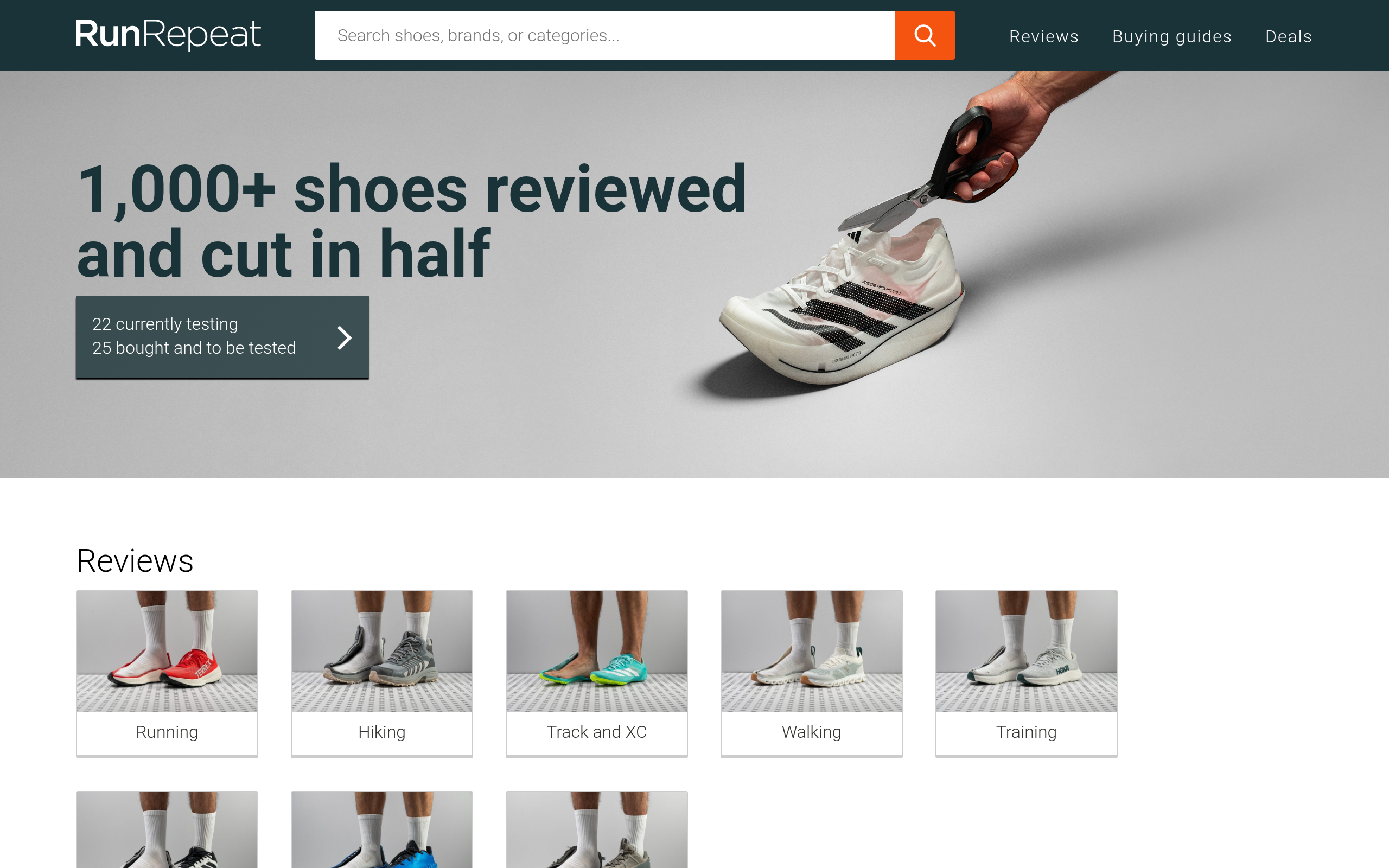 Screenshot of runrepeat.com