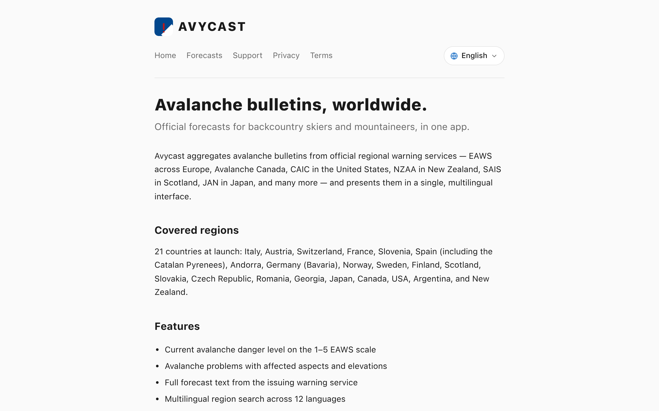 Avycast screenshot, image 1