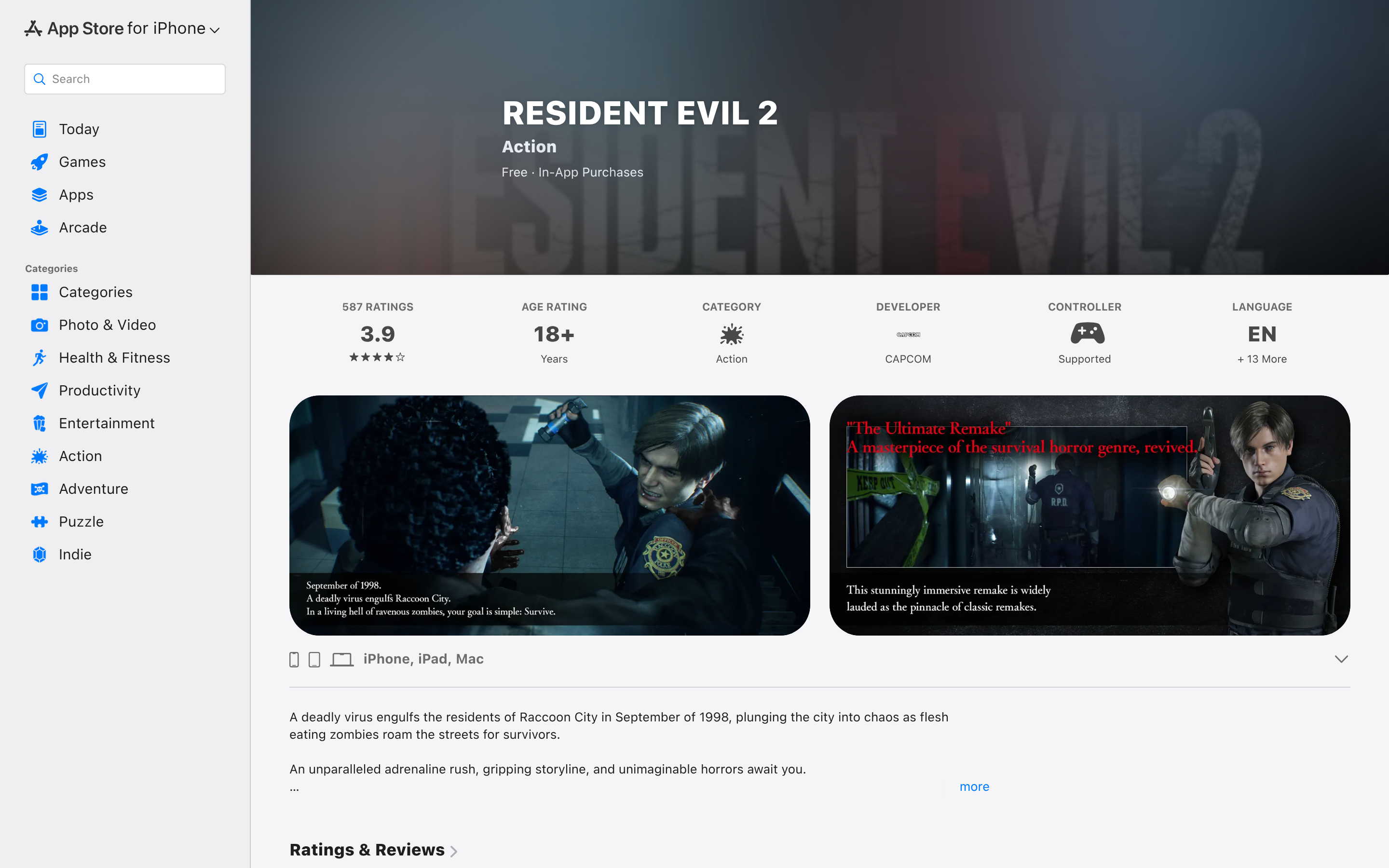 RESIDENT EVIL 2 App - App Store 介面截圖