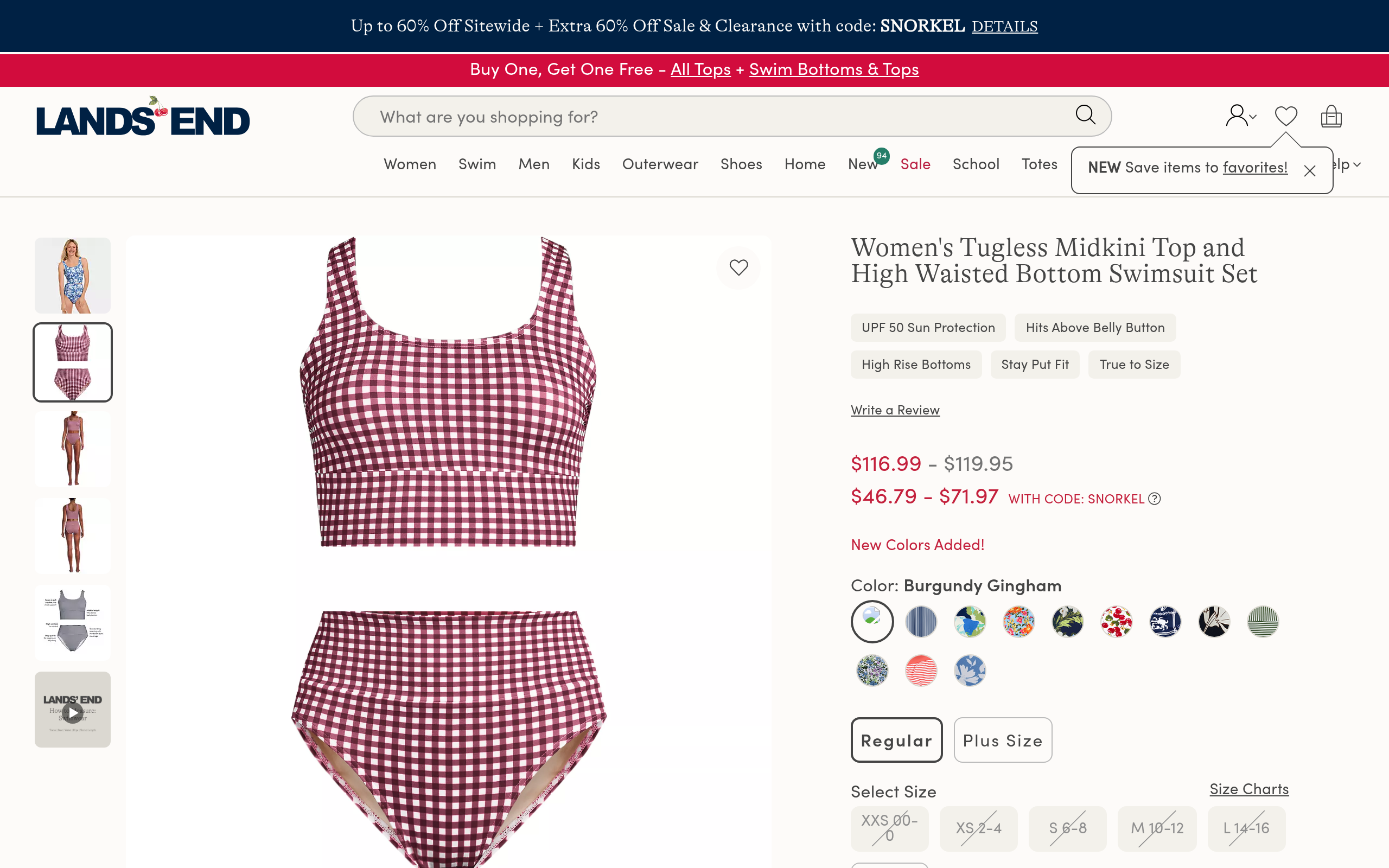 Tugless Midkini Top and High Waisted Bottom Swimsuit Set, 
