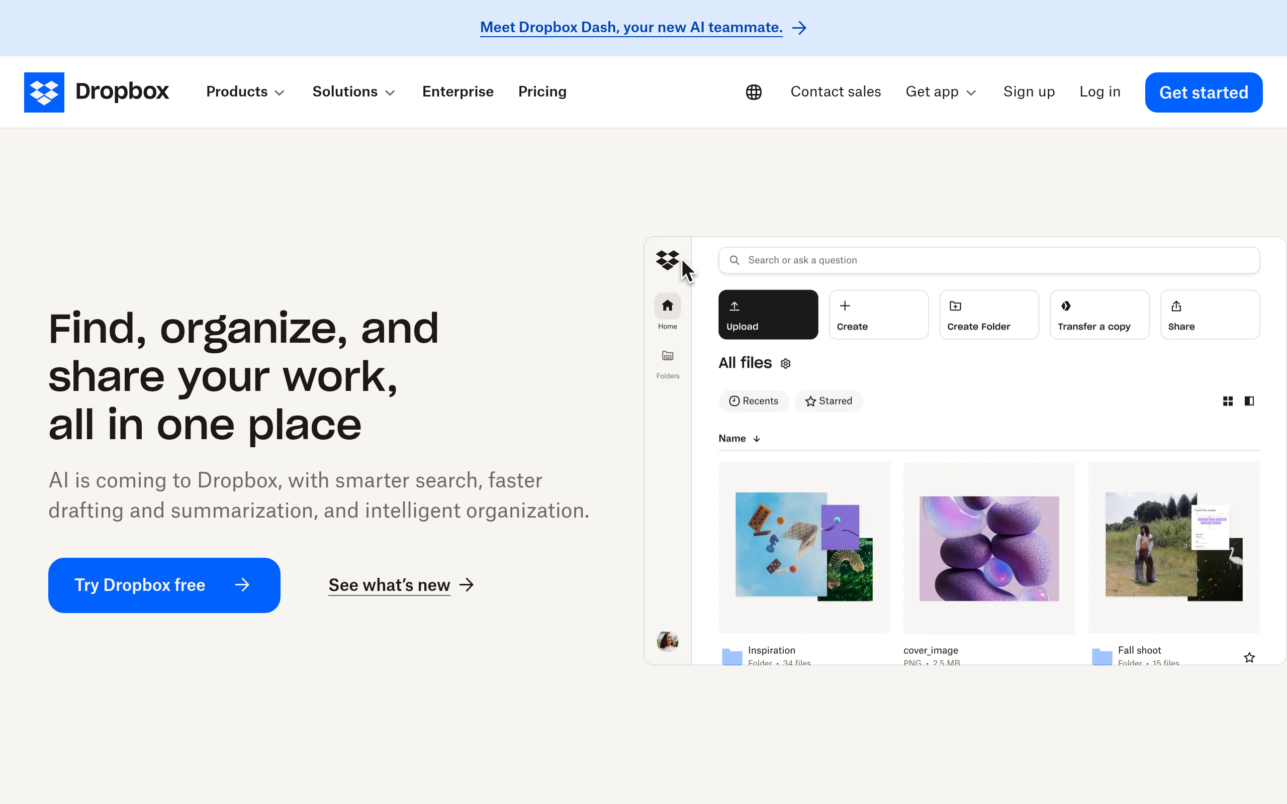 Screenshot of dropbox.com