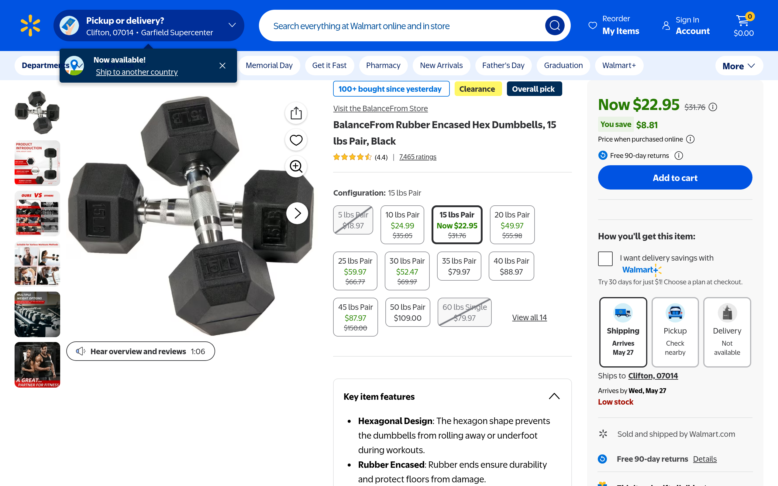 BalanceFrom 50lb Rubber Hex Dumbbell Set (Pair) .95