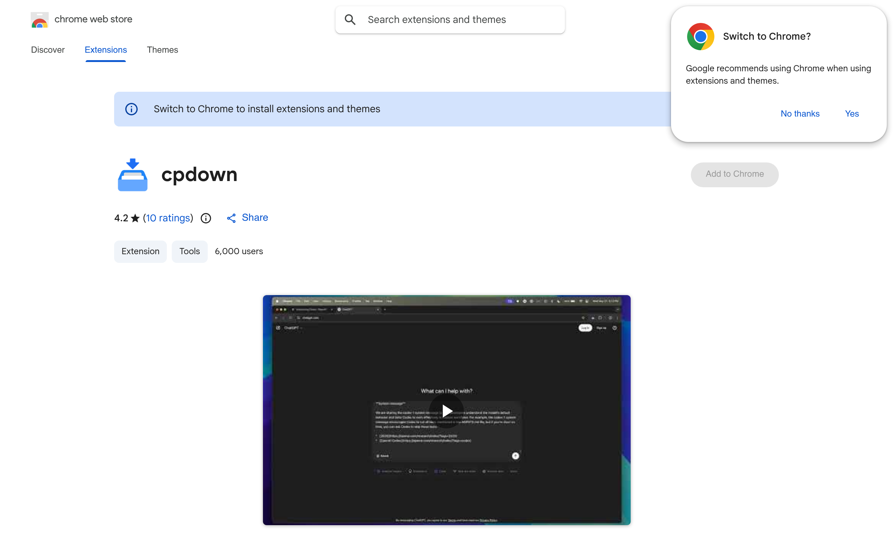 cpdown - Chrome 線上應用程式商店 介面截圖