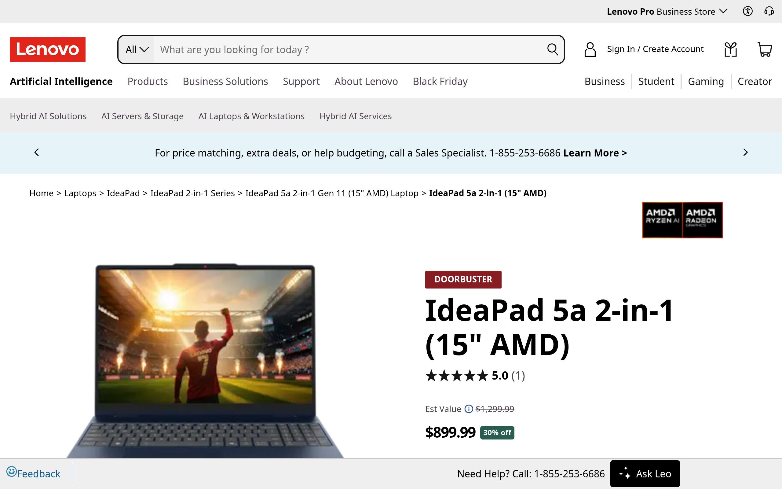 Lenovo IdeaPad 5a 2-in-1 Convertible AMD Ryzen AI 7 445 15.3″ 1920×1200 WUXGA Touch Laptop 4.99