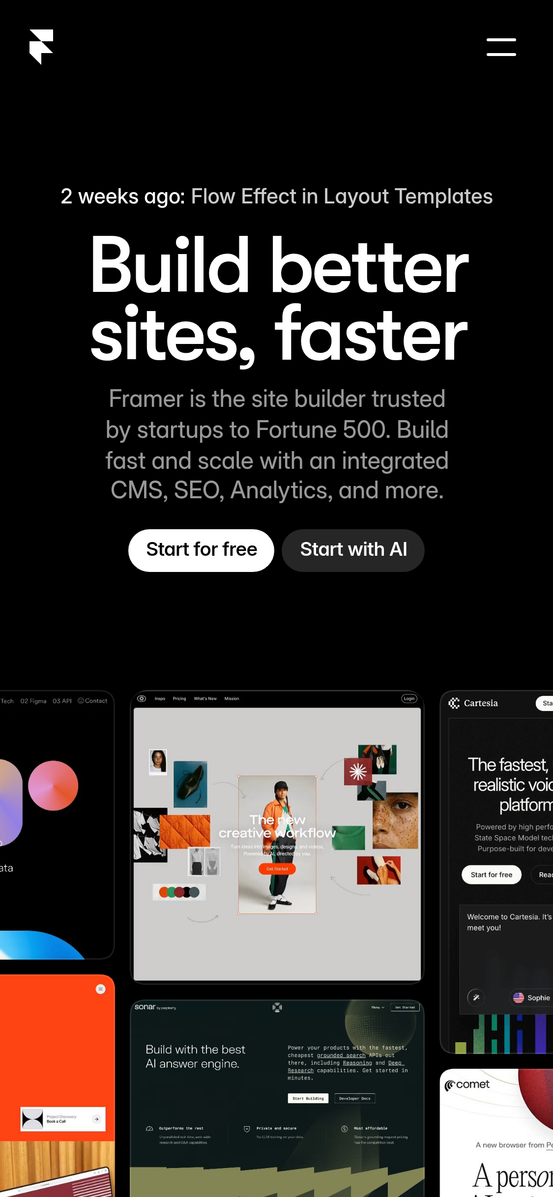 Mobile screenshot of framer.com