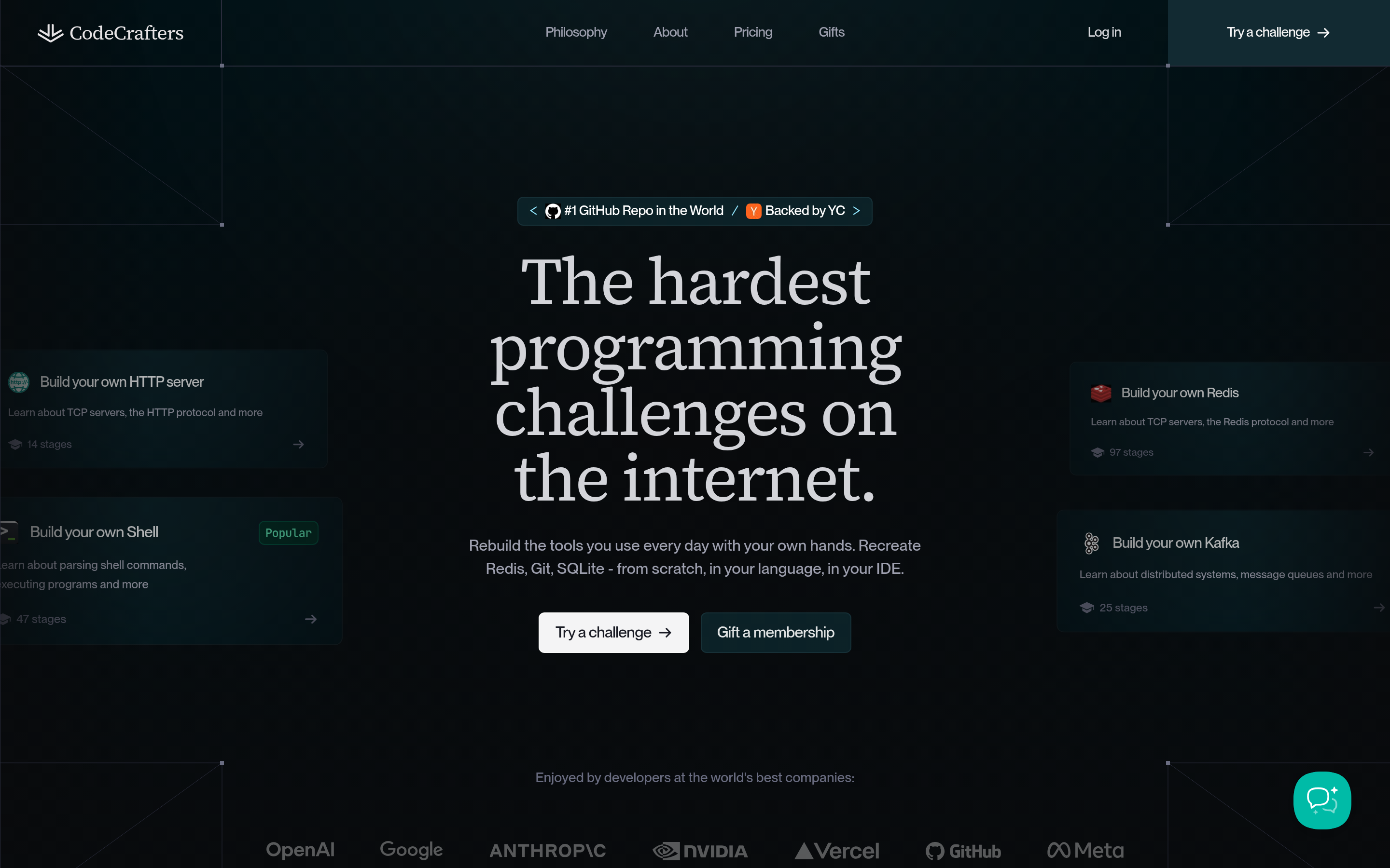 CodeCrafters | The Hardest Programming Challenges on the Internet 介面截圖