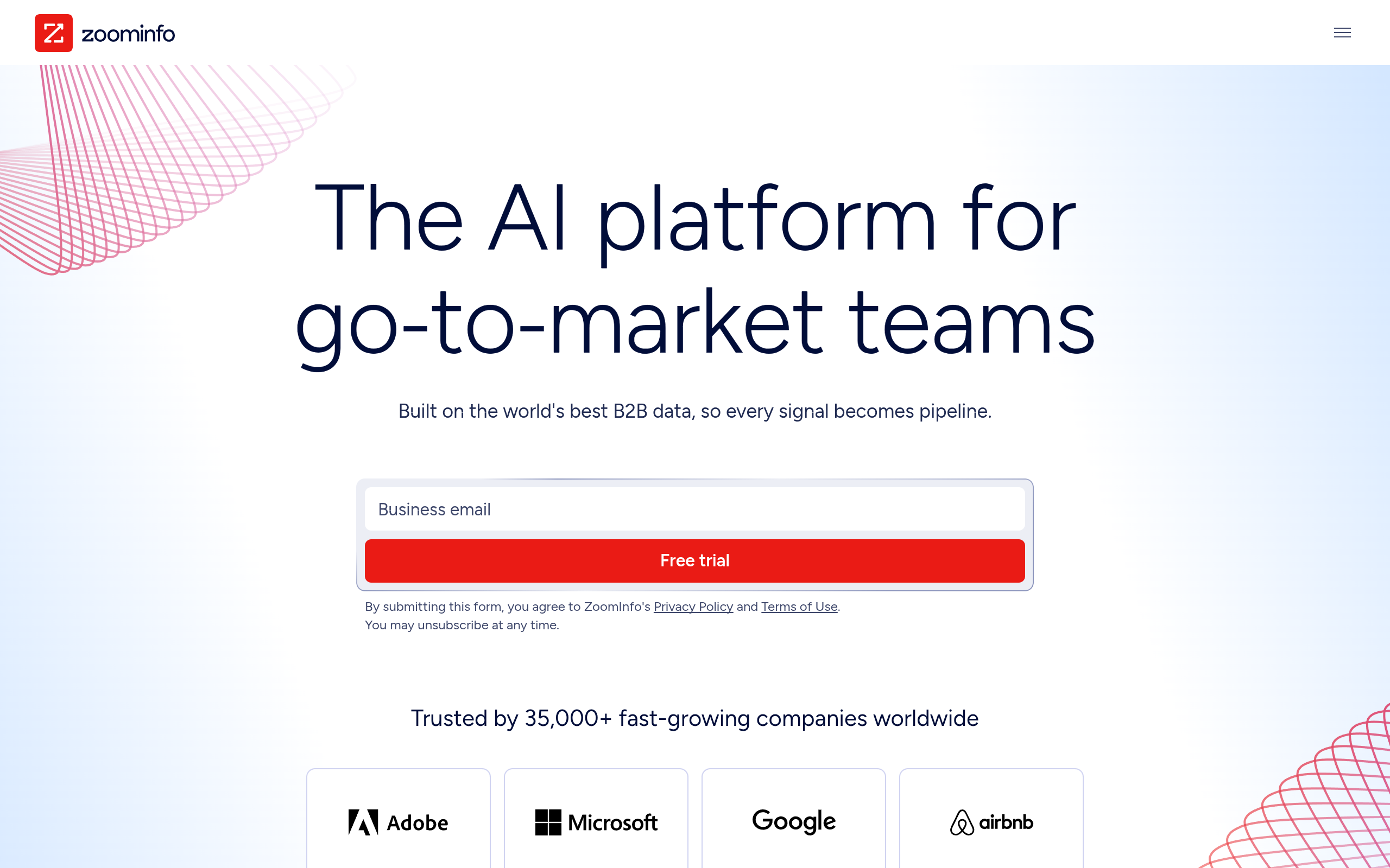Screenshot of the ZoomInfo homepage