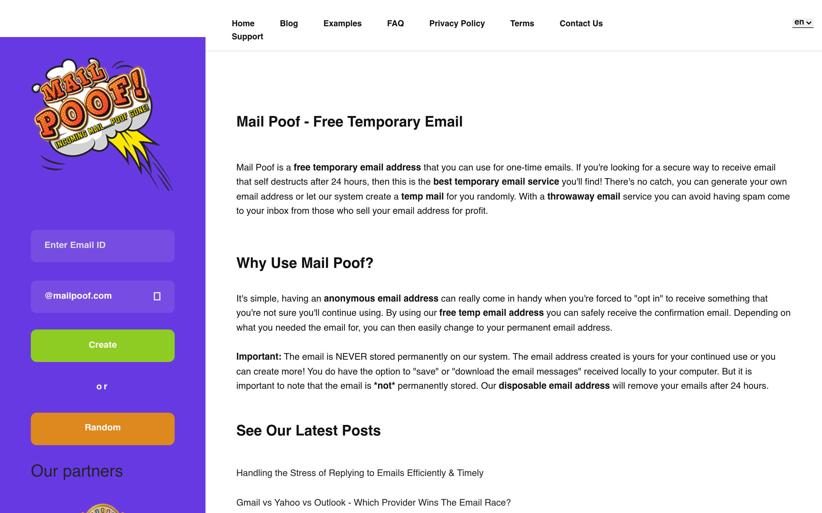 Mail Poof - Free Temporary Email Address 介面截圖
