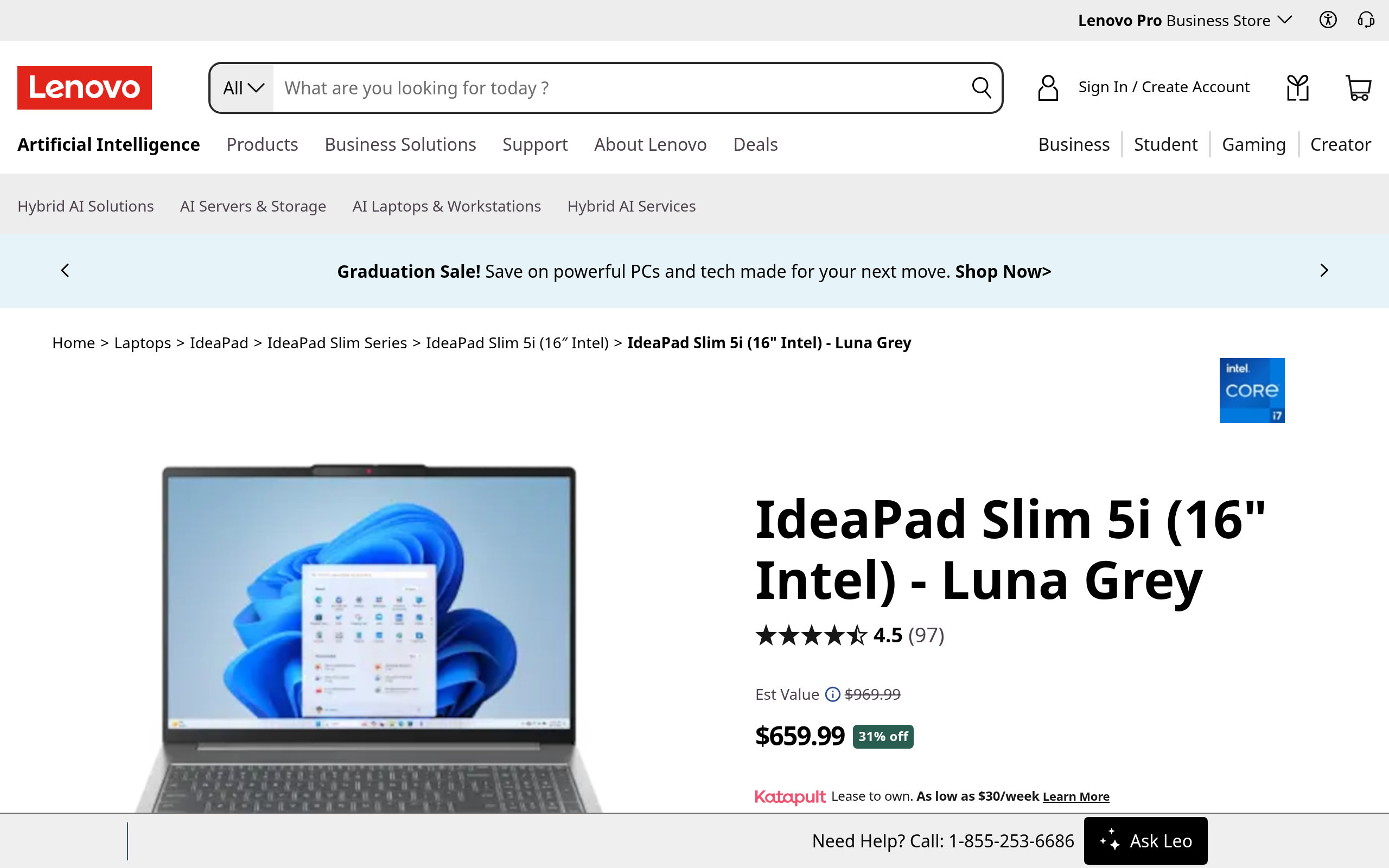 Lenovo IdeaPad Slim 5i Intel Core i7-240H 16″ 1920×1200 Laptop (16GB/512GB) 9.99