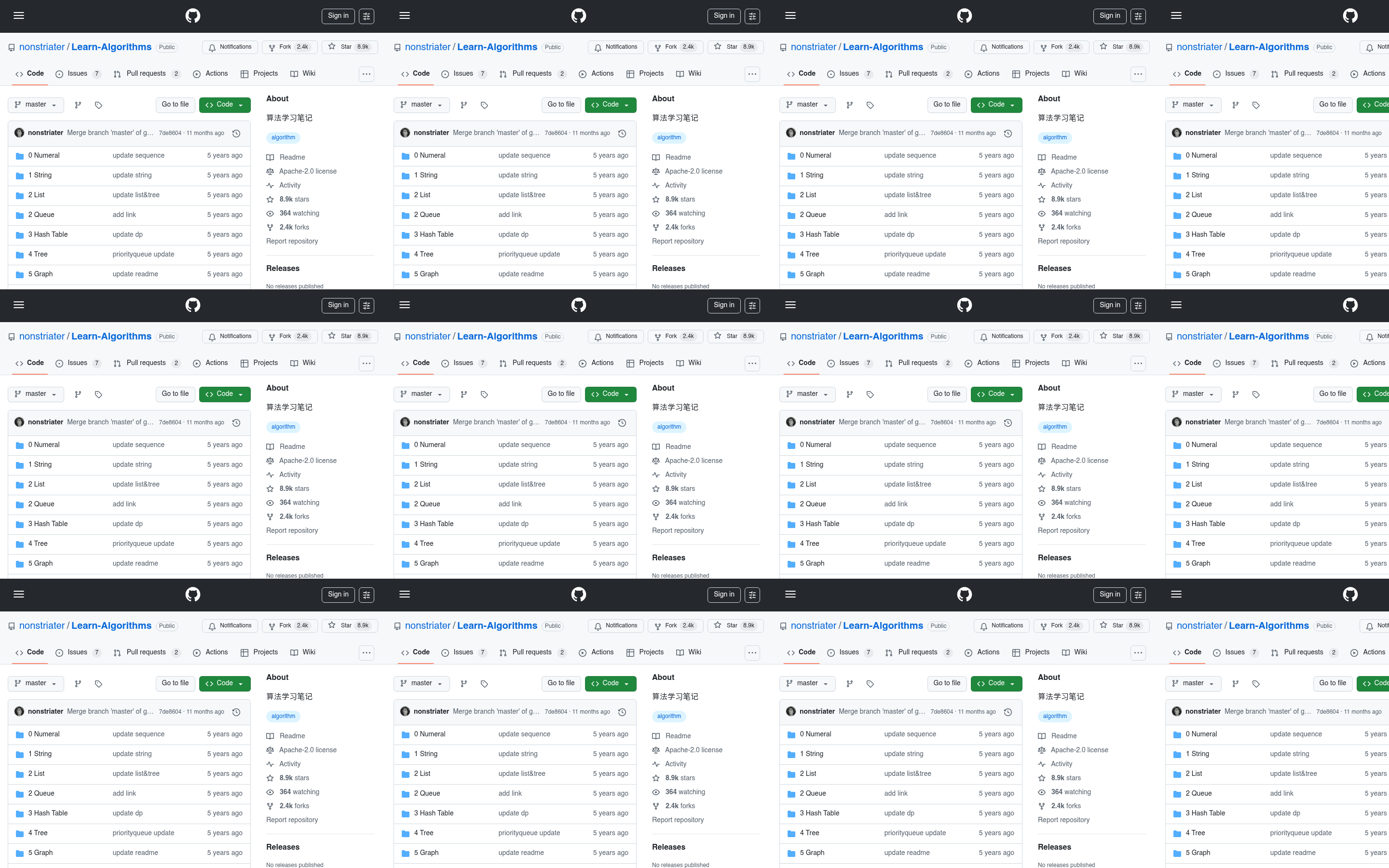 GitHub - nonstriater/Learn-Algorithms: 算法学习笔记 · GitHub 介面截圖