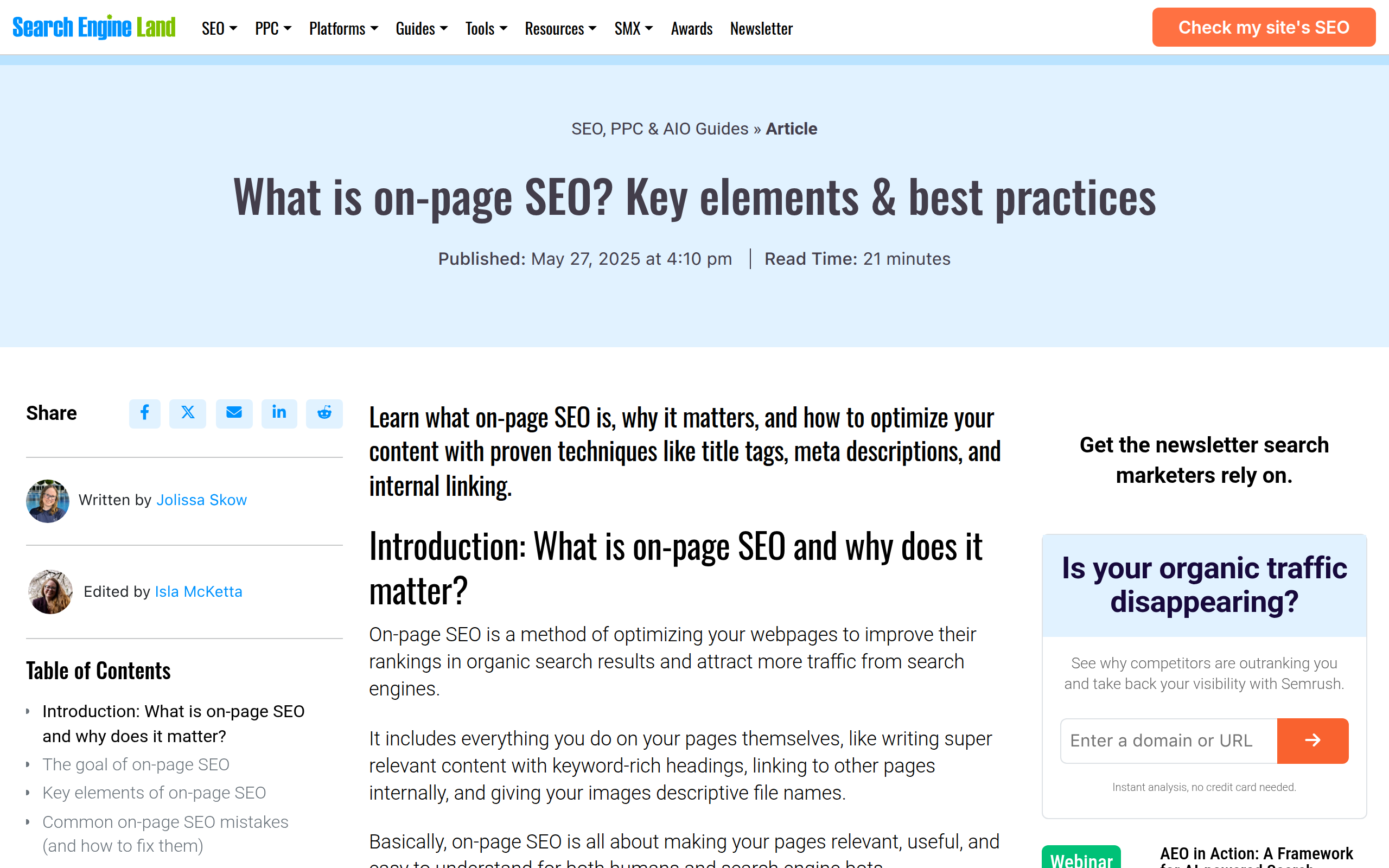 Perform on-page SEO Screenshot