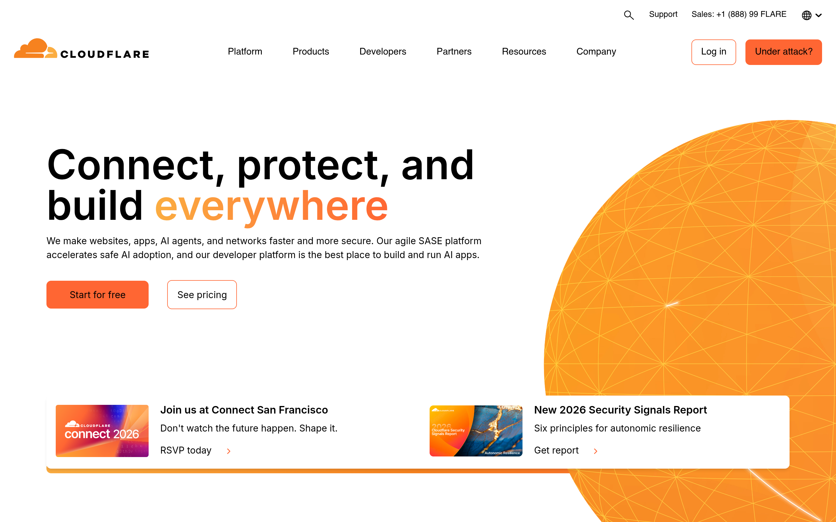 Connect, protect, and build everywhere | Cloudflare 介面截圖