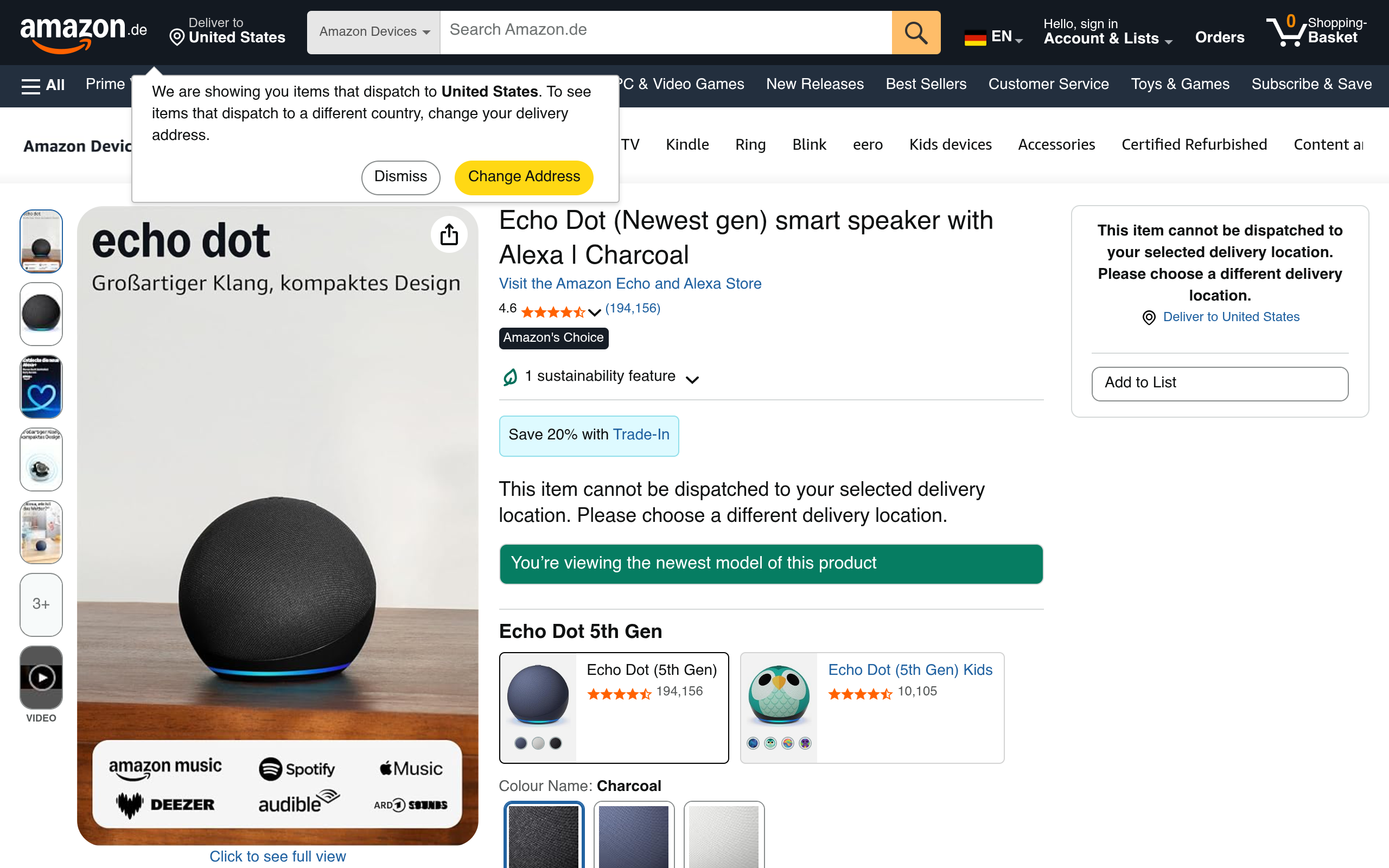 Echo Dot – smarter Lautsprecher mit Alexa, Anthrazit