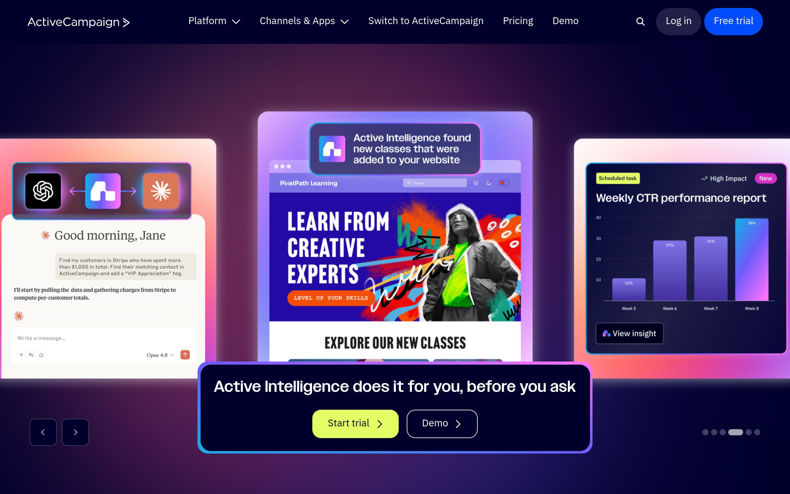 Screenshot of the ActiveCampaign homepage