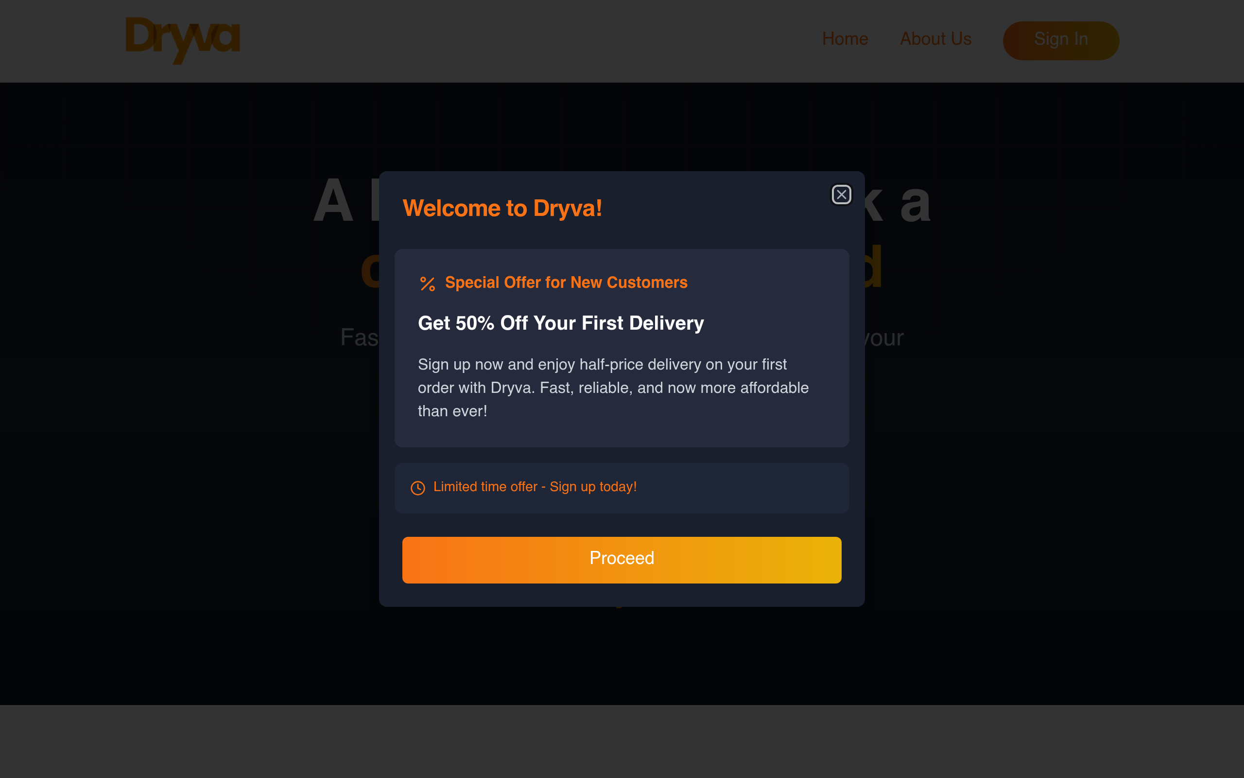 Screen capture of the Dryva Courier On-Demand Delivery Platform website