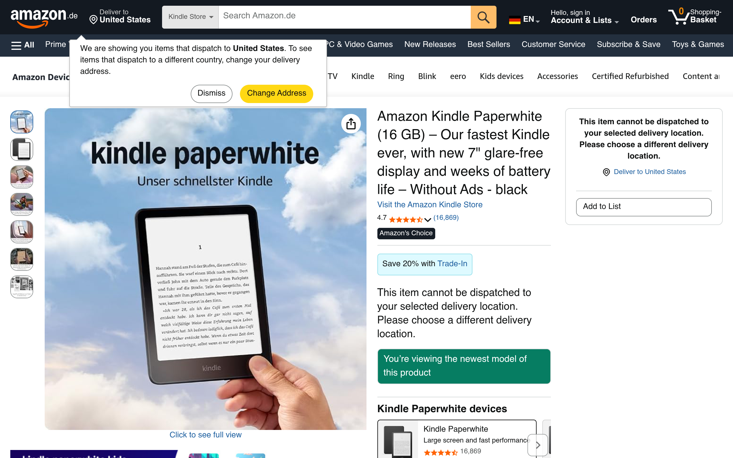 Amazon Kindle Paperwhite – 16 GB, 7 Zoll, ohne Werbung, Schwarz