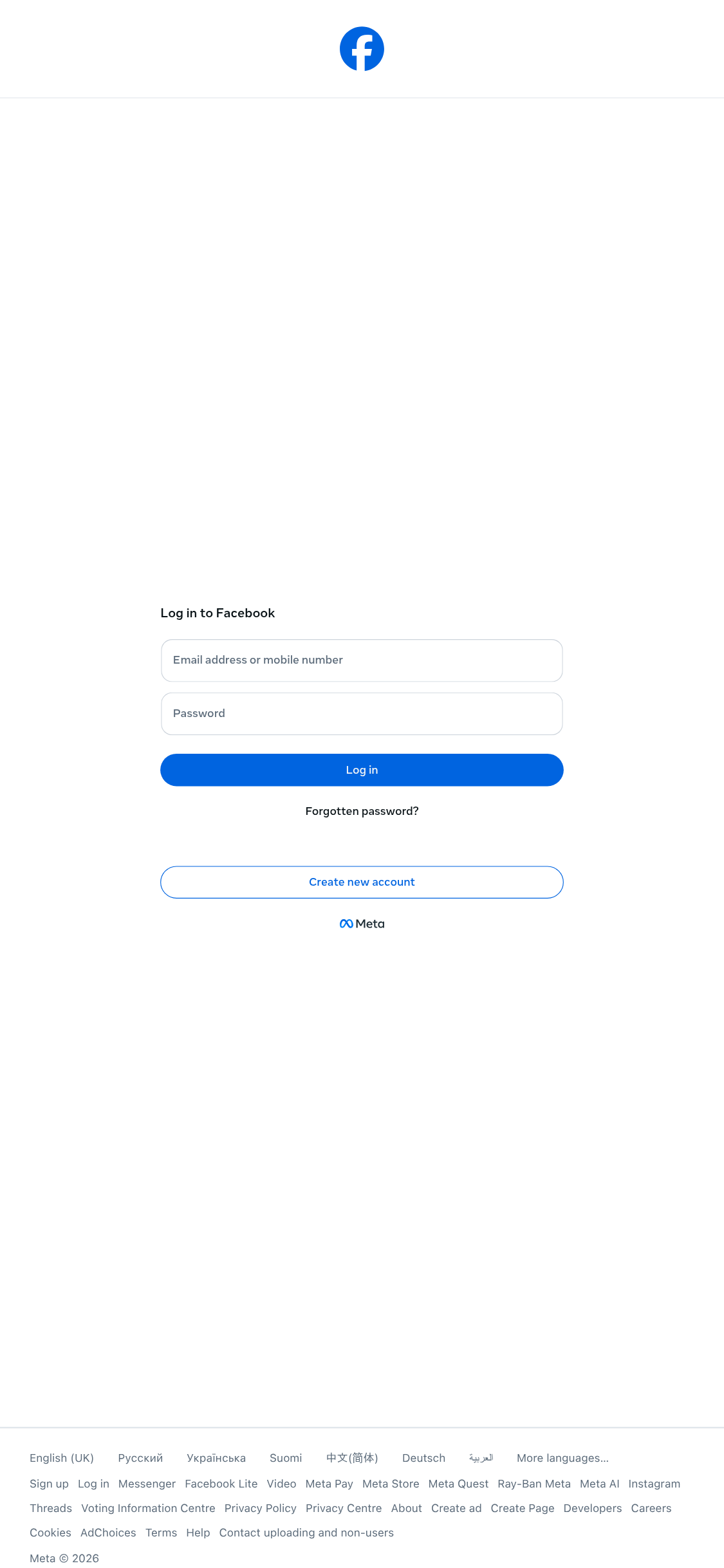 Mobile screenshot of facebook.com