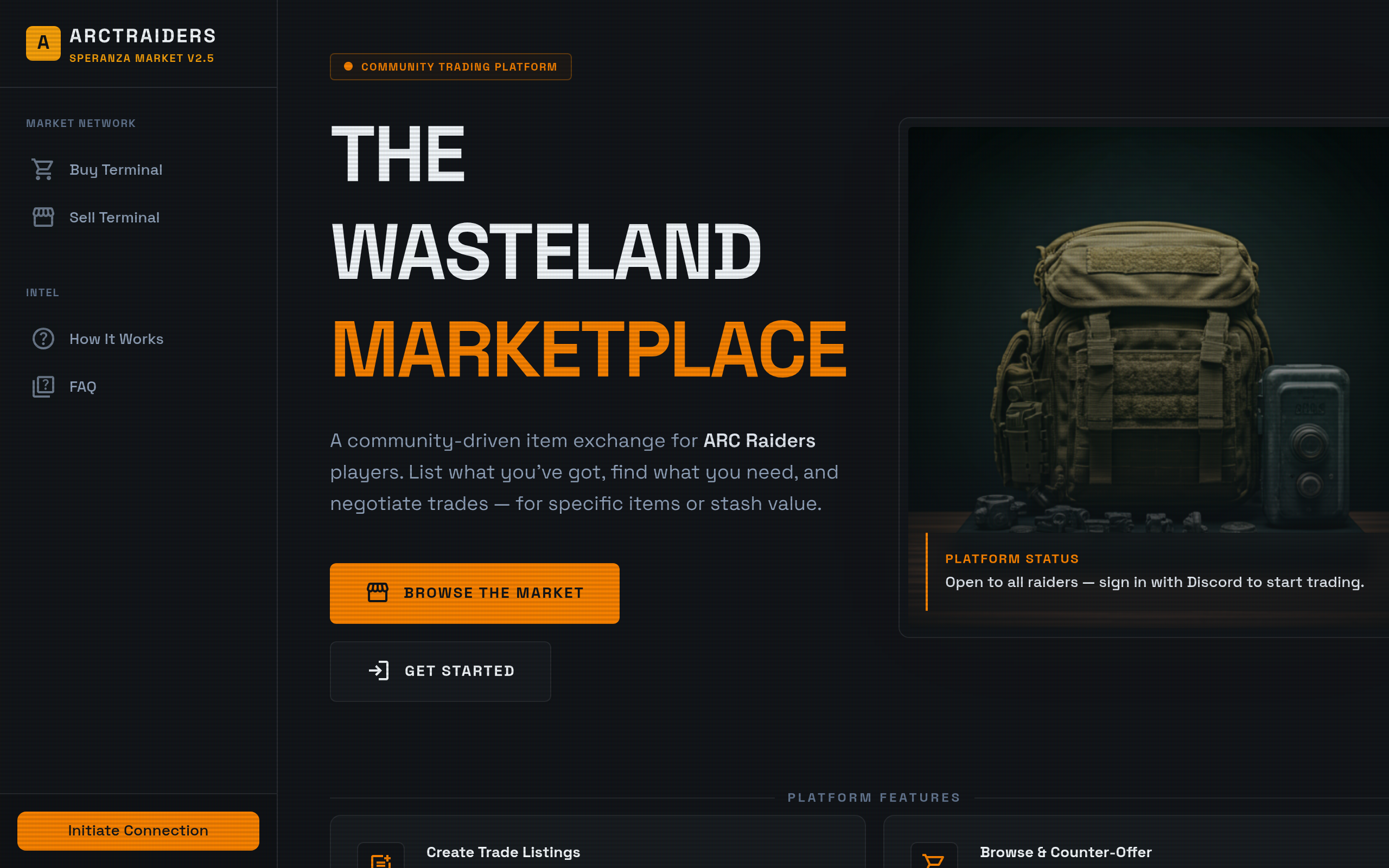 Screenshot of beta.arctraiders.net