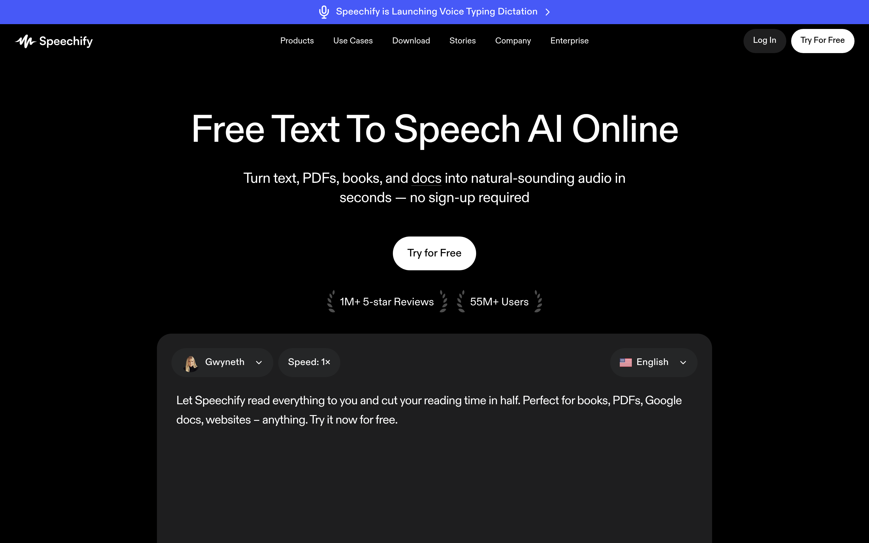 Free Text to Speech with Lifelike AI Voices | Speechify 介面截圖