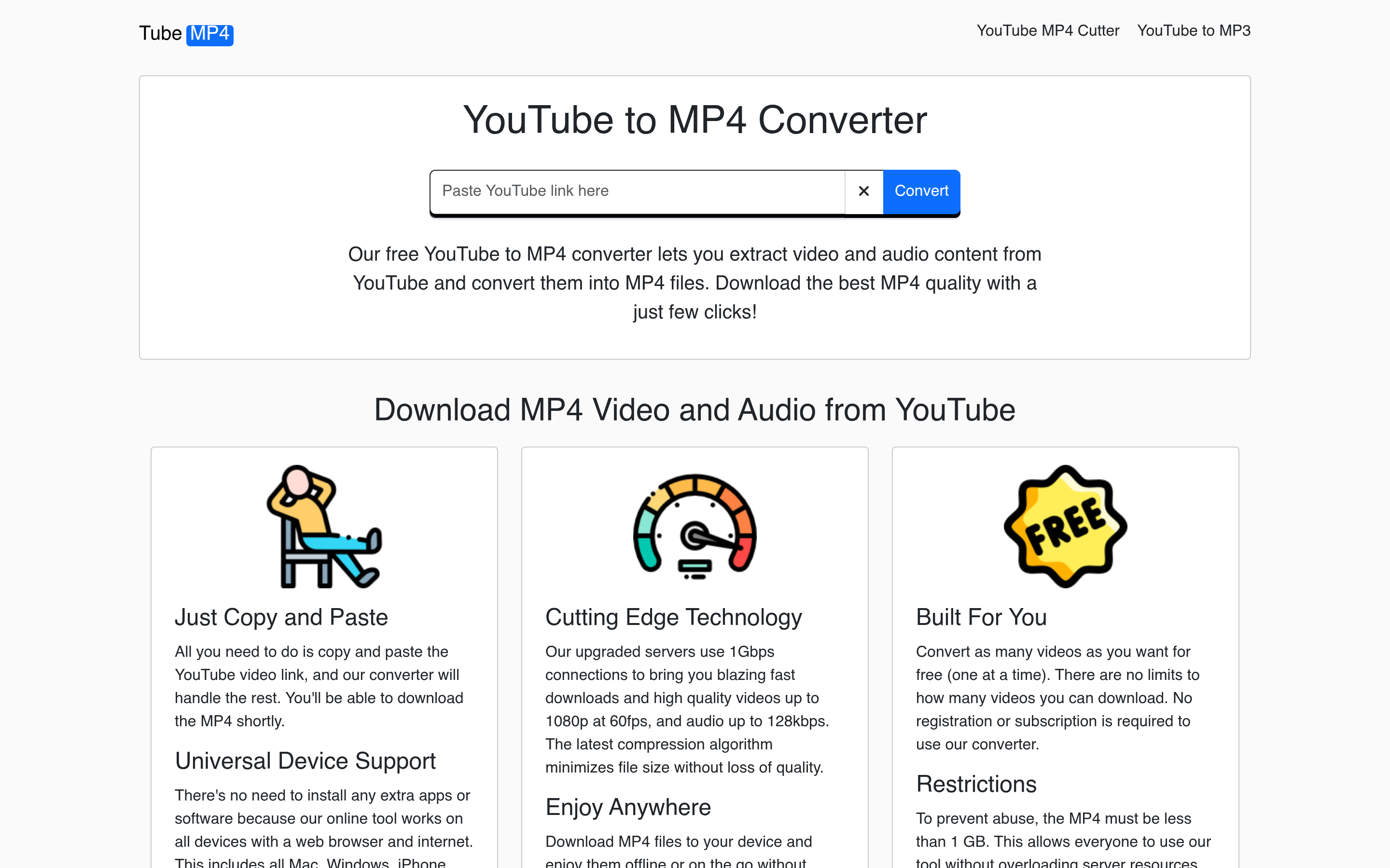 YouTube to MP4 Converter - TubeMP4 介面截圖