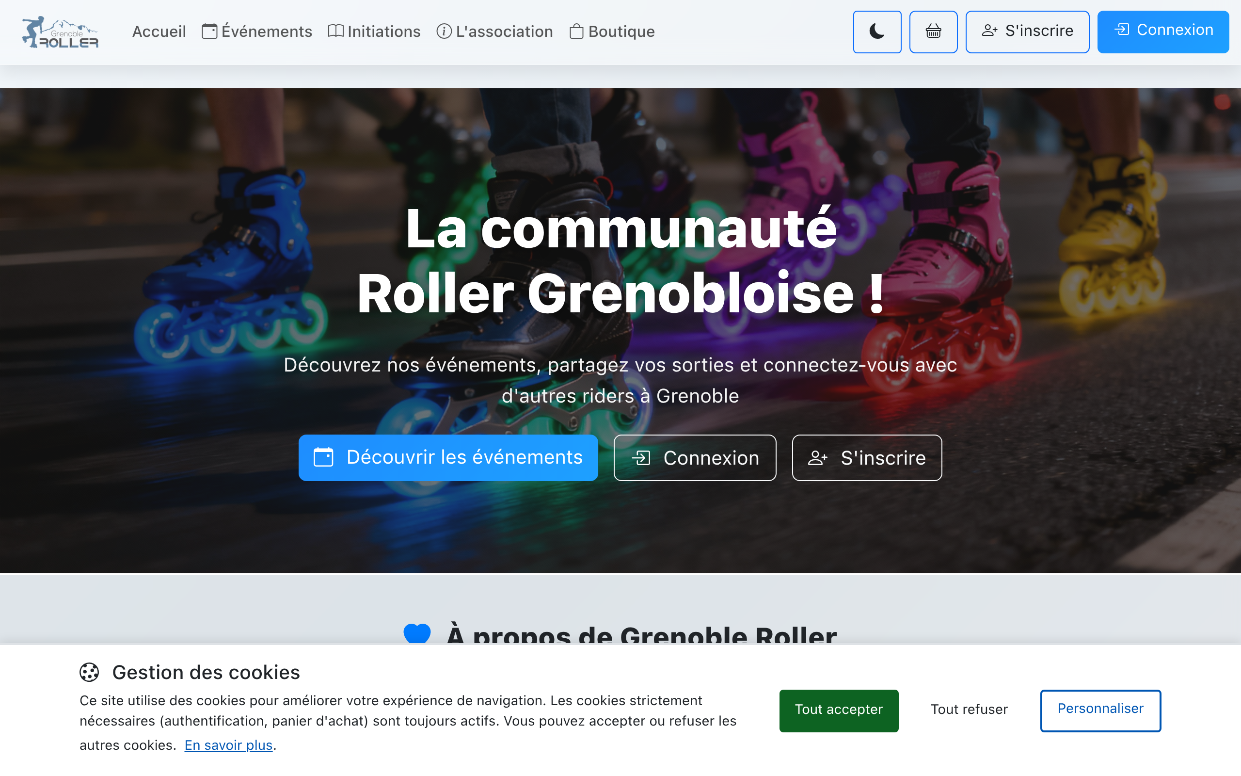 Capture de la page d'accueil de Grenoble Roller en production