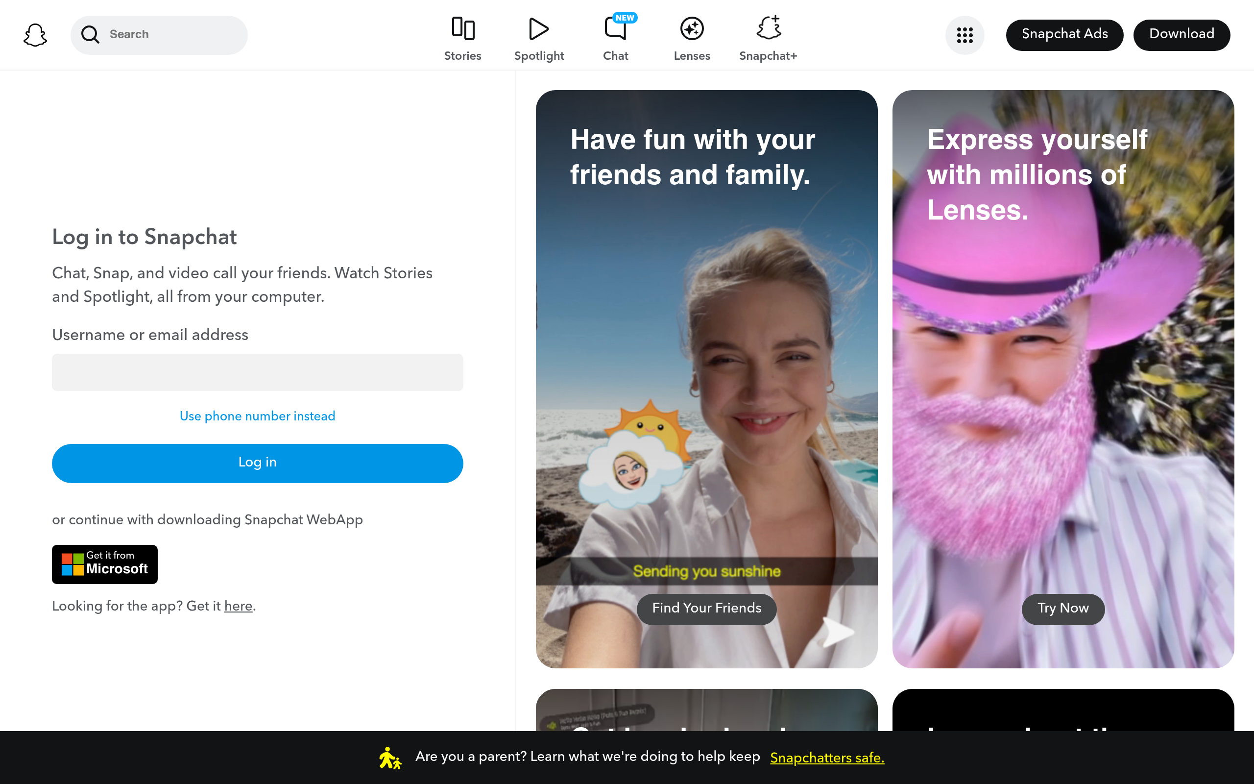Screenshot of snapchat.com