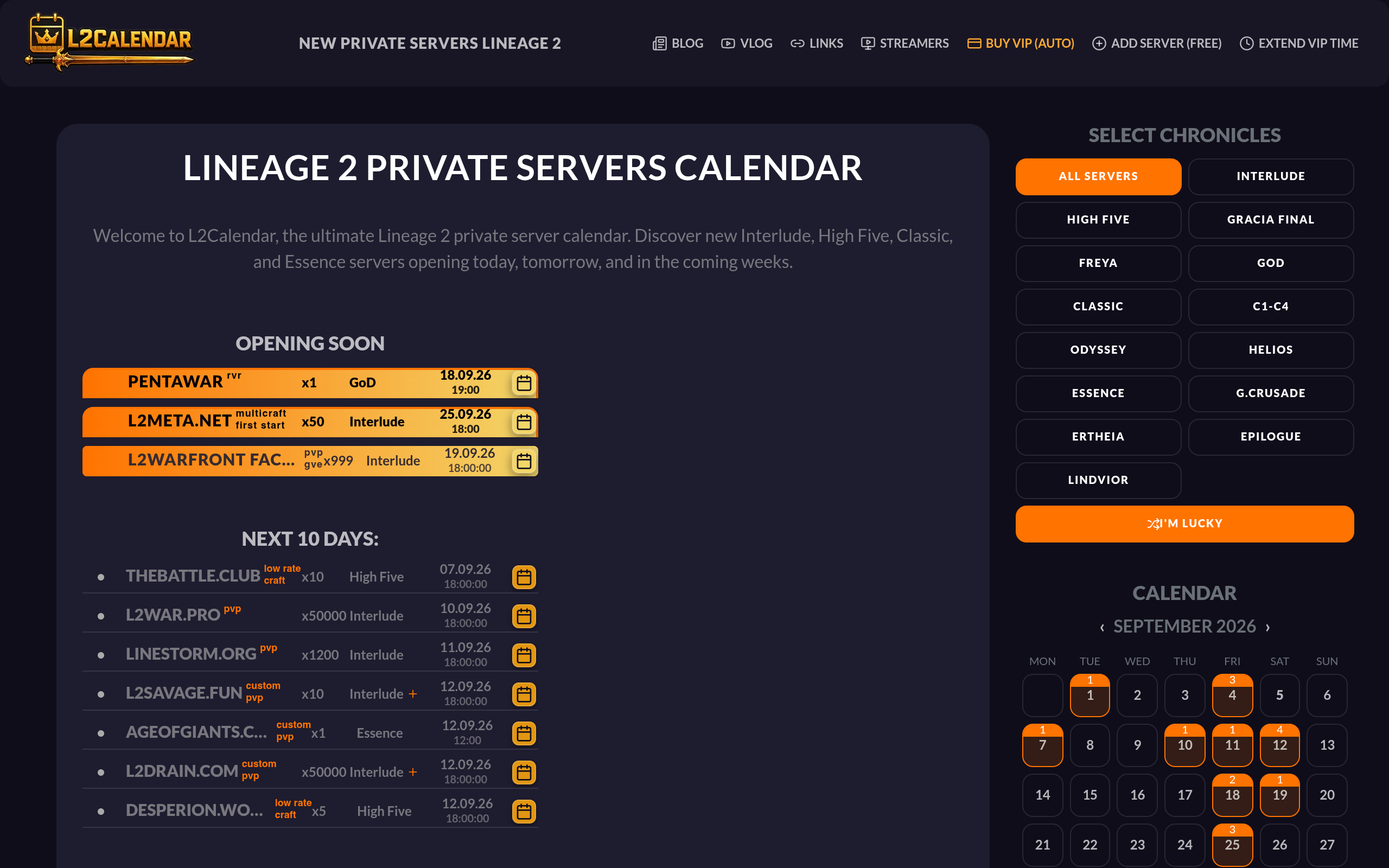 Screenshot of l2calendar.com